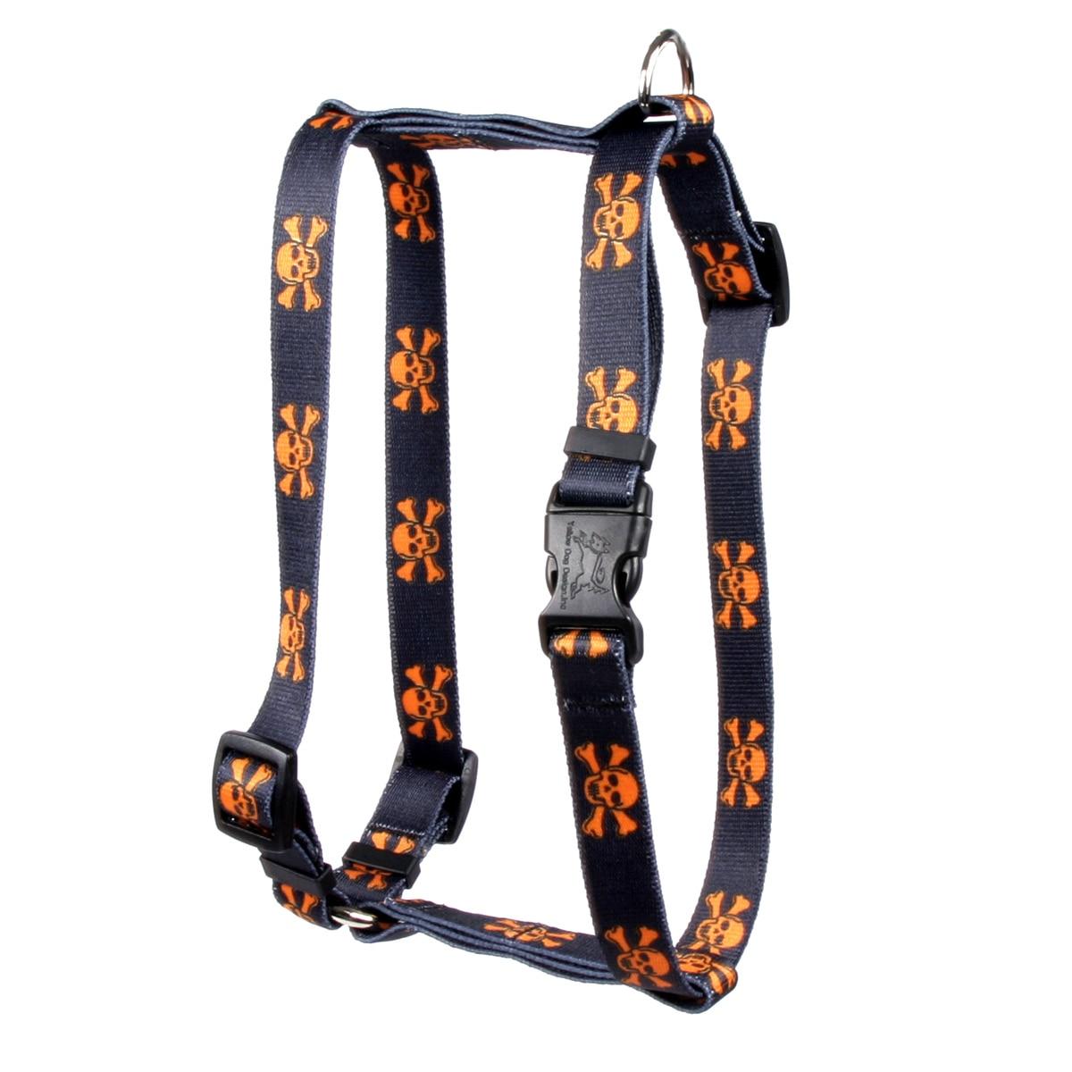 Orange and Black Skulls Roman Style "H" Dog Harness by Yellow Dog Design, Inc Order Today at
