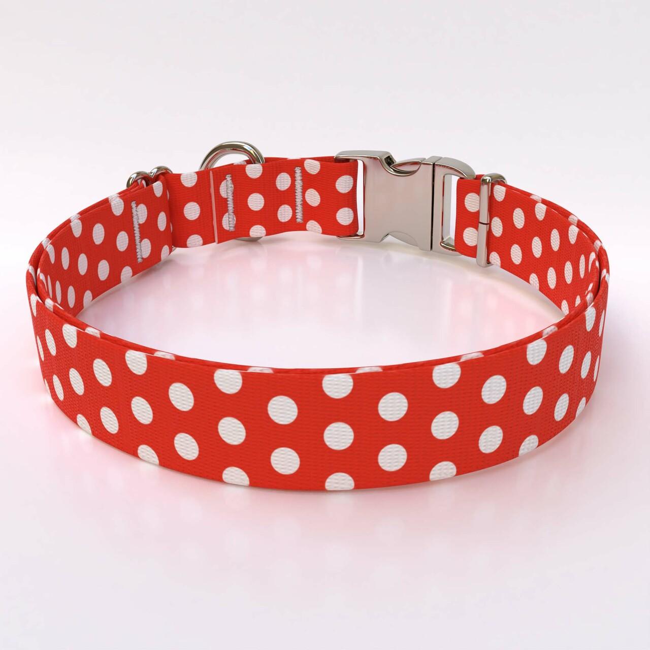 Polka Dot New Red Premium Metal Buckle Dog Collar Hot Dog Collars